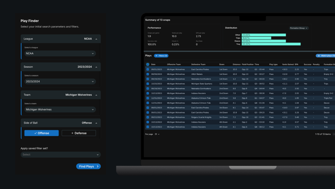 Hudl IQ filters of plays